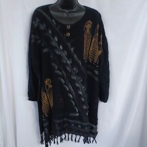 MEETU MAGIC Black /White Long Tunic SIZE 1x The African Scene, 29" pit to pit